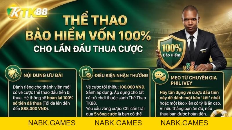 Khuyến Mãi Thể Thao TK88: Bảo Hiểm Vốn 100% & Hoàn Trả Lên Đến 10TR - nabk.games