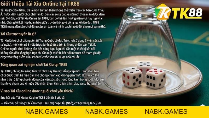 Tài Xỉu Online – Trò Chơi Cá Cược Trực Tuyến Hấp Dẫn Tại TK88 - nabk.games